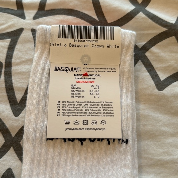 Jimmy Lion Streetwear Basquiat White Athletic Socks Men’s Size Medium - Picture 3 of 5